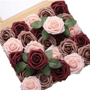 25 Count | Burgundy Ivory Dusty Roses Wedding Bouquet Flowers Centerpiece Decor